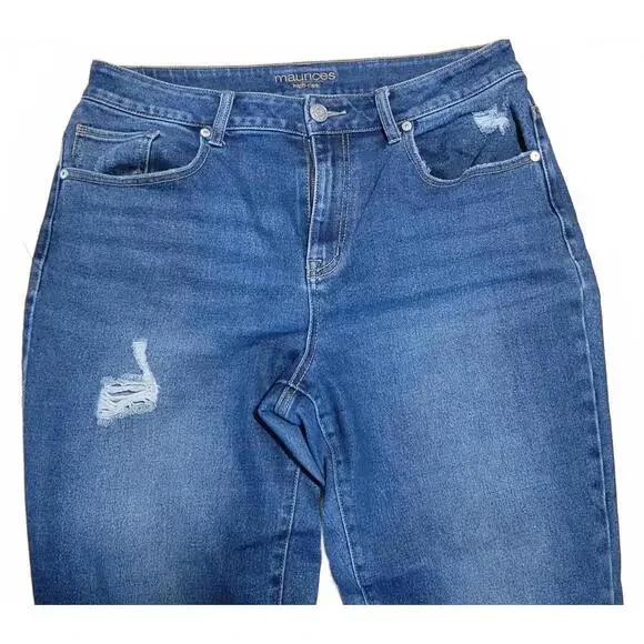 Maurices High Rise Distressed Raw Hem Cropped Jeans Size 14 REG - Picture 2 of 7
